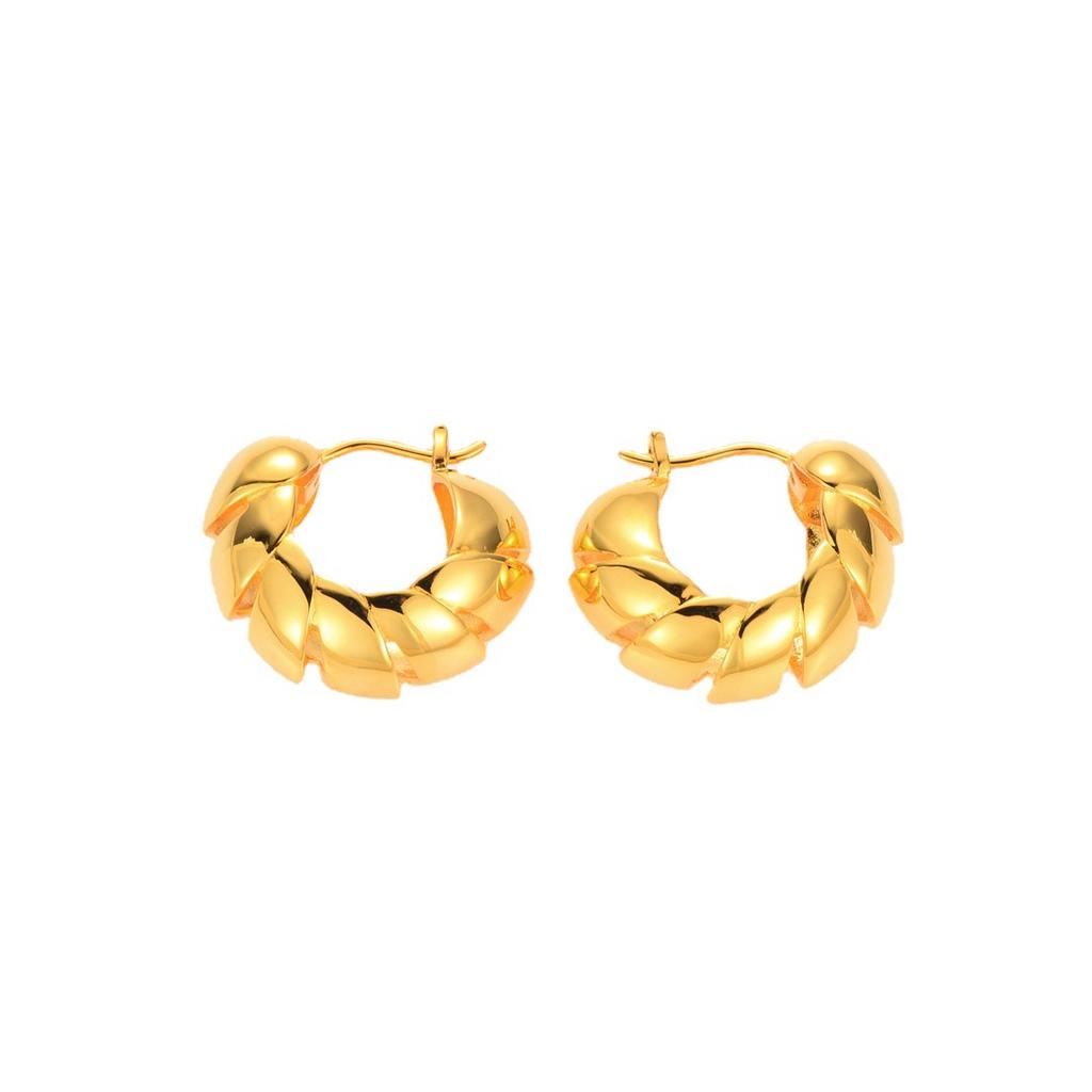Cold Wind Niche Design Striped Hollow Versatile Earrings 18K Real Gold Earrings Semi-Round Stud Earrings Women