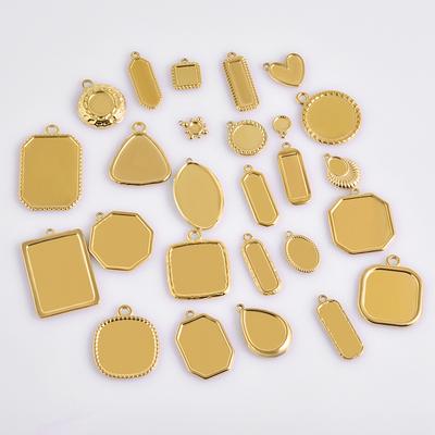 6pcs Blank Settings Cabochon Pendants Round Rectangle Square Charm Stainless Steel Charms For Jewelry Making Bulk DIY Necklaces