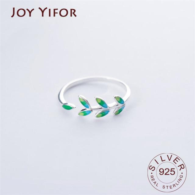 Xiaomi Green Leaf Handmade Creative BFCLUB  Silver Color Temperament Personality Fashion Female Trendy Resizable Opening Rings