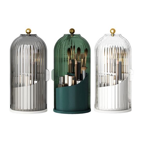 Drehbarer Make-up-Pinselhalter Versteckter Zahnbürstenhalter mit Schiebedeckel Mehrkammer-Staubdichter Make-up-Organizer für Badezimmer-Waschtisch