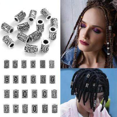 Wig Dirty Braids Nordic Hot Selling Viking Character Beard Beads 24 Sets of Ancient Silver Beaded Hair Ring Hair Accessories