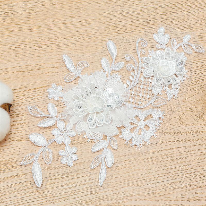 Beads Car Stock Three-Dimensional Embroidery Pair Of Flowers Lace Lace Sticker Flower Material Accessories Clothing Clothes Decorative Flower Pieces