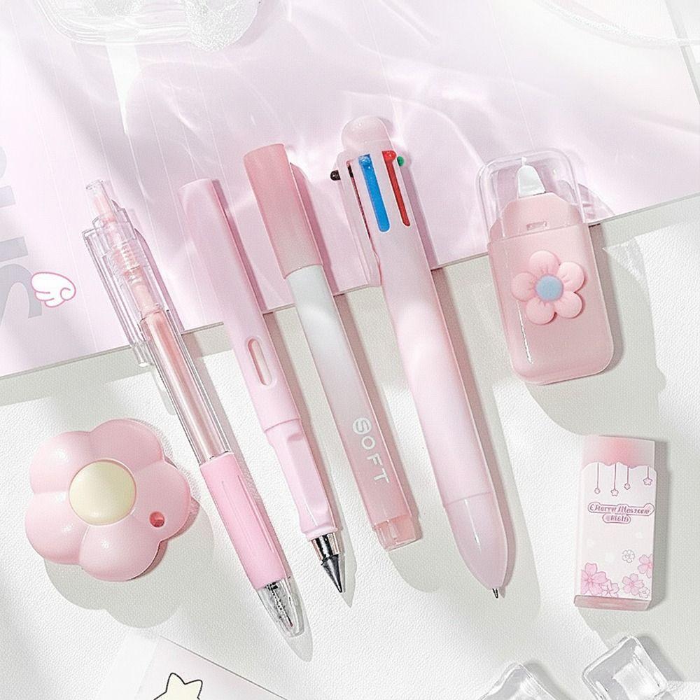 Cute Flower Gel Pen School Supplies Kit Highlighter Portable Pencil Eraser  School Office