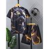 Boys' Casual 3D Lightning Tiger Print Round Neck Set, Short Sleeved Two-piece Set, Suitable for Outdoor Sportswear