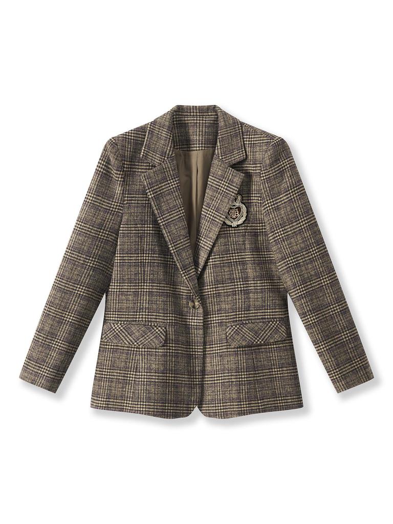 Women's Autumn Retro Plaid Brushed Suit Jacket