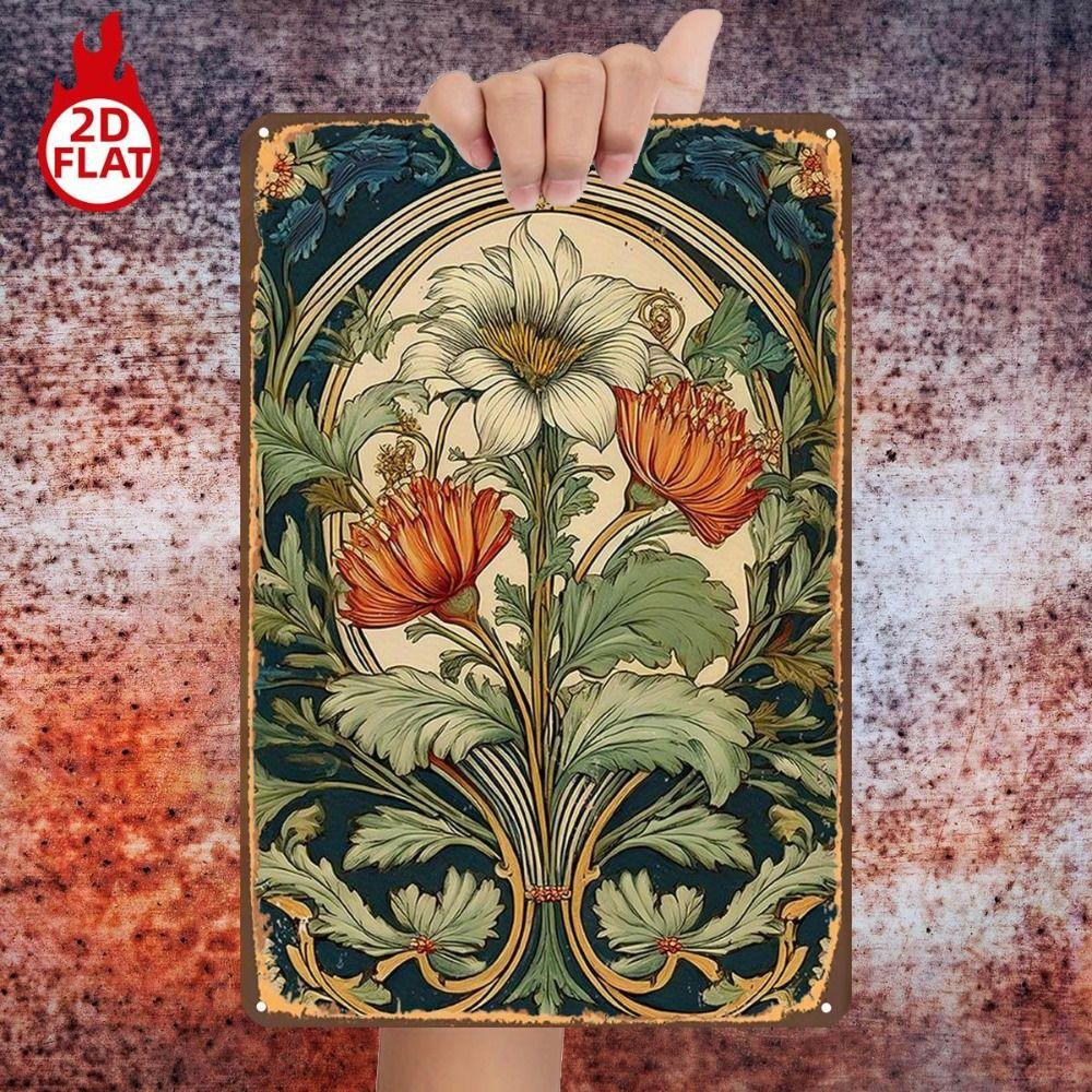 Vintage Metal Flower Wall Art Poster, 20x30cm Decorative Home Garden Sign