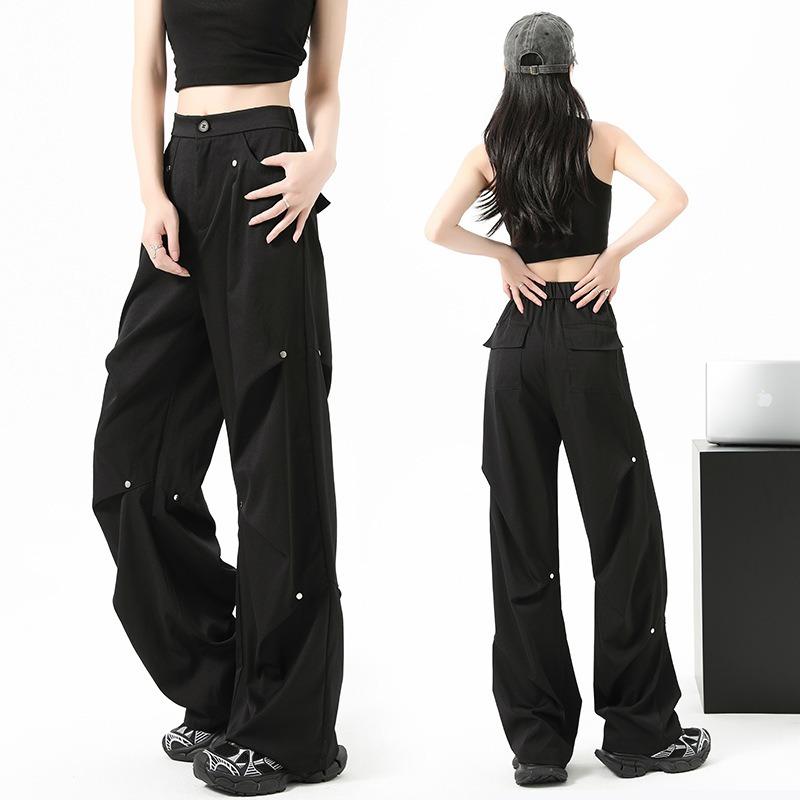 Casual overalls women's spring new high-waisted retro casual parachute pants pleated wide-leg trousers
