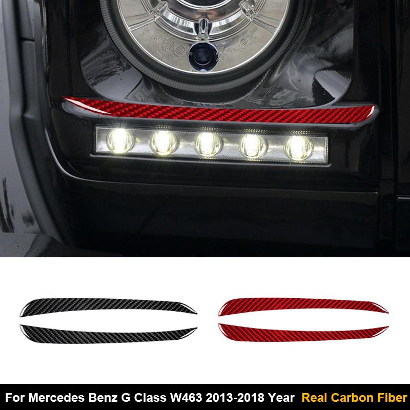 2PCS Real Carbon Fiber Car Headlight Lamp Eyebrow Decoration Sticker For Mercedes-Benz G-CLASS W463 2013-2018 Auto Accessories