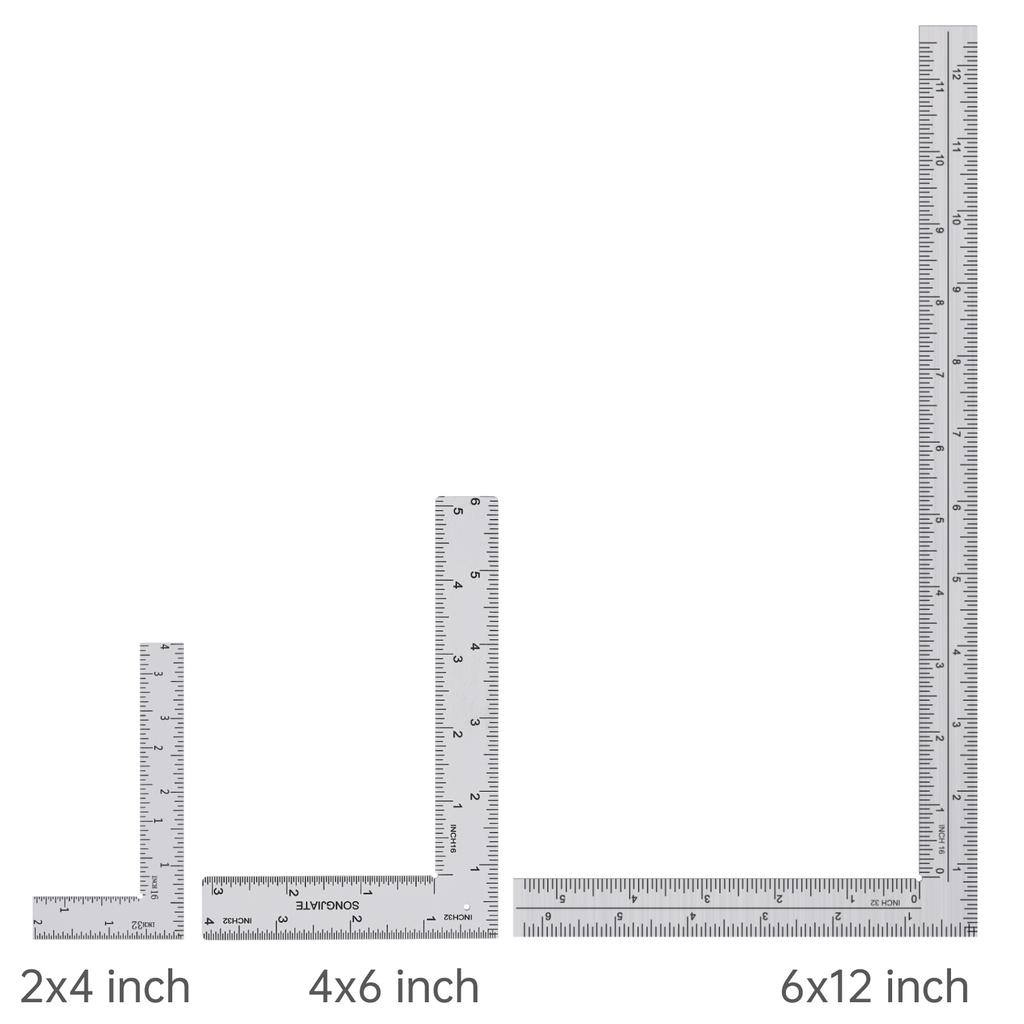 Stainless Steel 1.2mm L Shaped Ruler Double Imperial Scale Multi Size Heavy Duty Woodworking Decoration Engineering