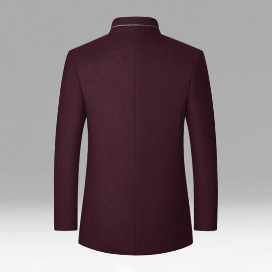 Men Woolen Coat Stand Collar Solid Color Windproof Autumn Winter Thicken Trench Coat Overcoat Business Windbreaker Streetwear