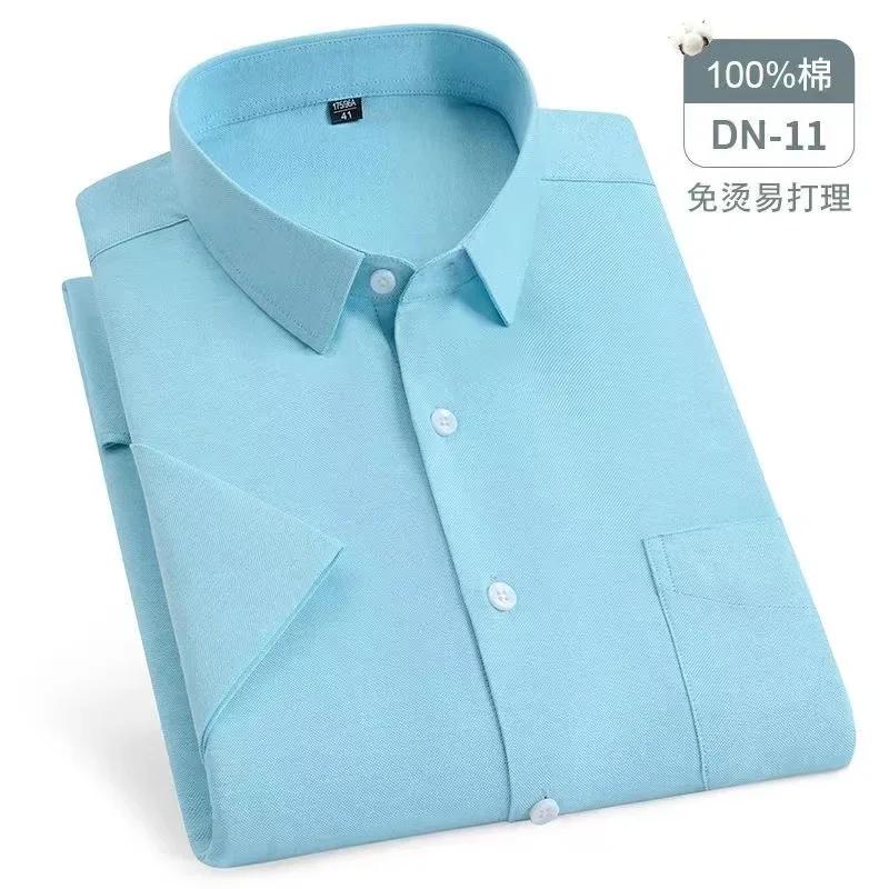 2026 100% Pure Cotton Men Short Sleeves Social Shirt for Oxford Shirt Men Plaid Striped Work Casual Pocket Shirts S-8XL 38