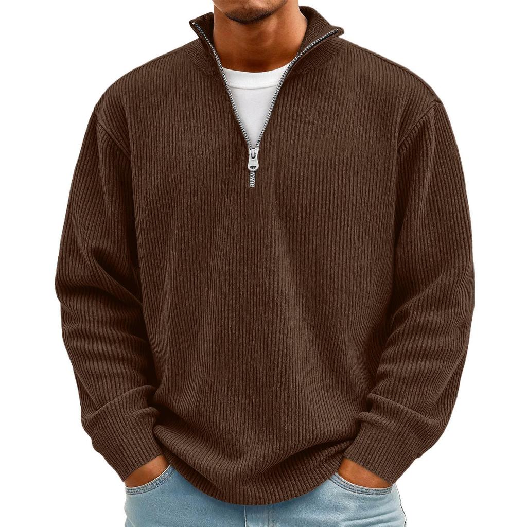 Men's Vintage Corduroy Long,Sleeve Top | Zip,Up Stand Collar Stylish Casual Shirt For Daily & Outing Wear