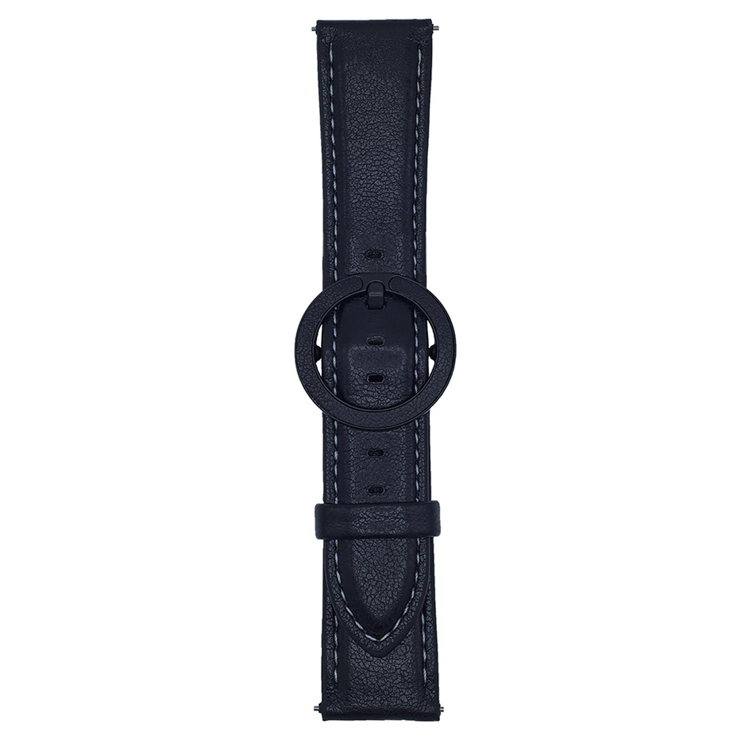 

For Samsung Galaxy Watch7 44mm/40mm Watch Band 20mm Crazy Horse Texture Round Buckle Leather Wrist Strap Black