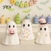 Halloween Tabletop Decor Cute Ghost Resin Figurine, Candy Pumpkin Witch Hat Ornament Desk for Girls, Pink White Kawaii Desktop Figurine Kids