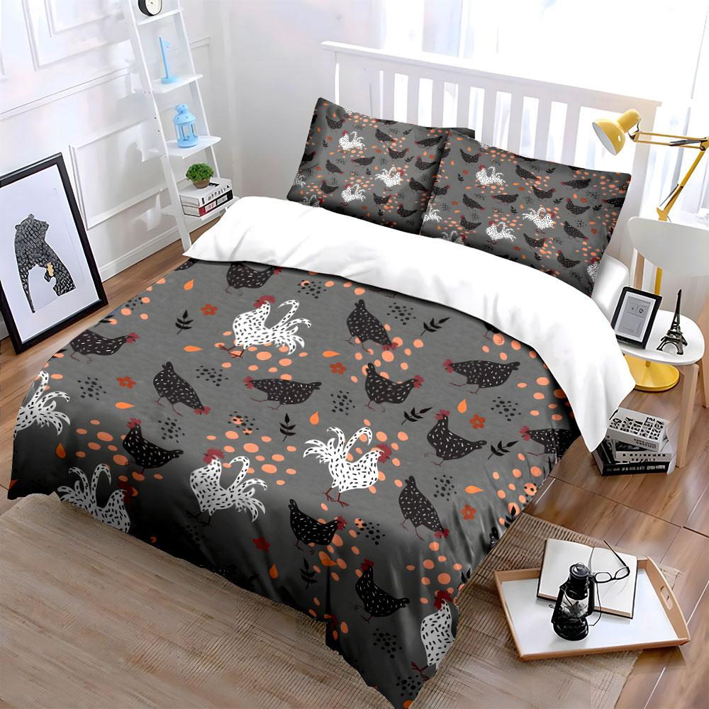 Farmyard Chicken Pattern Bedding Duvet Cover Set (1*Duvet Cover 2*Pillowcases, without duvet insert)