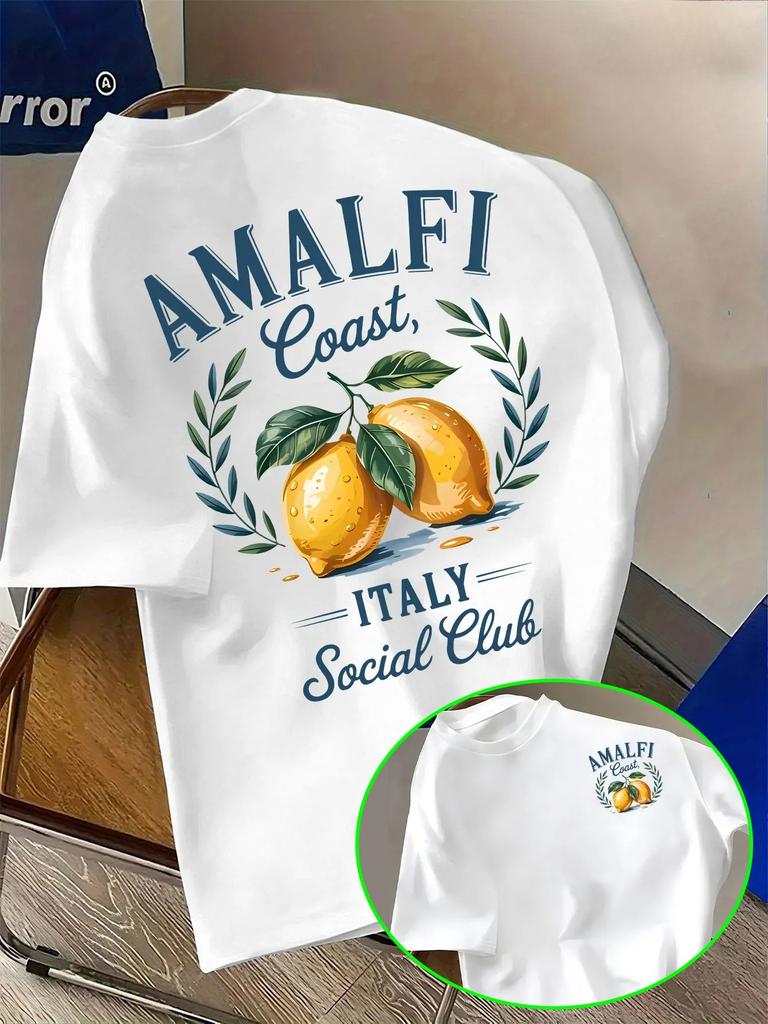 2026 Unisexs Italian Amalfi Coast Lemon Pattern Tshirt Summer Casual Vacation Tshirt Outdoor Sports Unisexs And Unisexs Top
