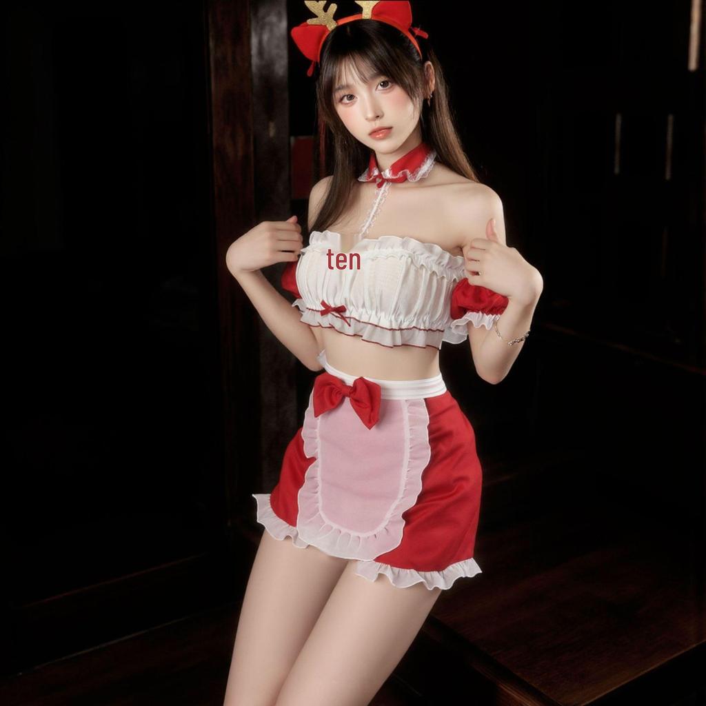 Xihuan Meilan Sexy Christmas Maid Lingerie Set with Open Butt & Quick Release Robe