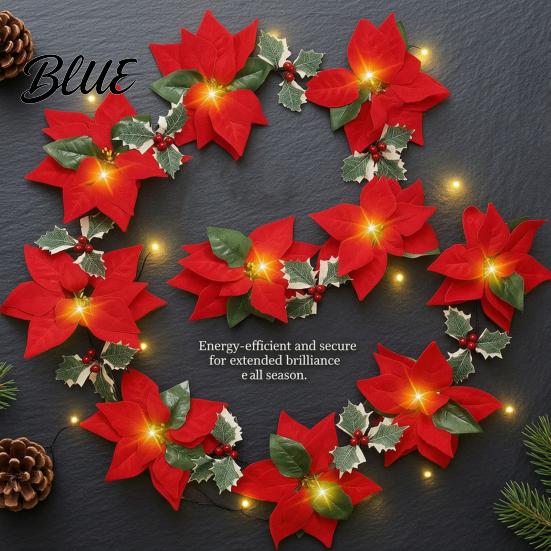 Low Voltage LED String Christmas Poinsettia Lights 200/300cm Red Green Floral Garland Battery/USB Gift for Home Operated Indoor Outdoor Fairy Light