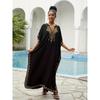Rochie caftan boho de mărime plus Ramadan, rochie maxi pentru acoperire cu mâneci liliac brodate auriu pentru femei