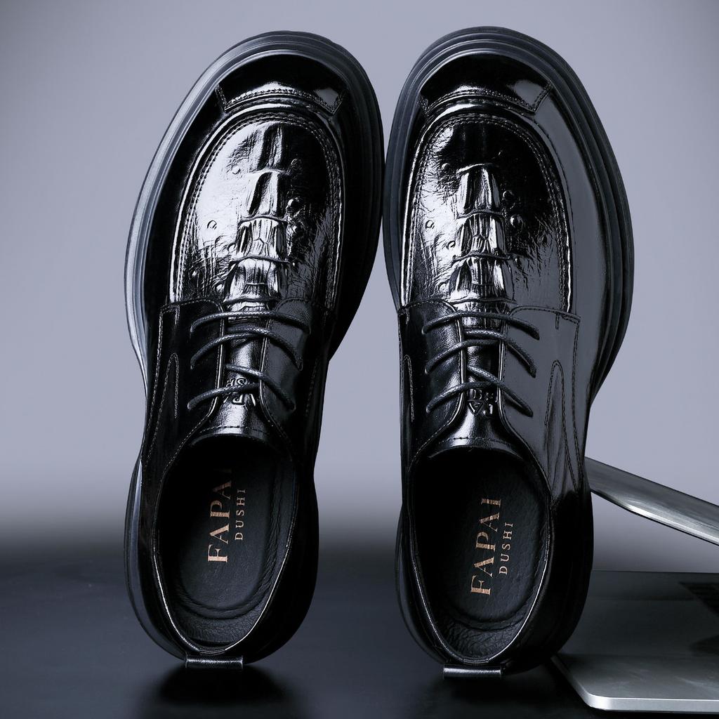 2025 round head men's business leather shoes British style derby shoes first layer cowhide trend versatile wedding shoes black