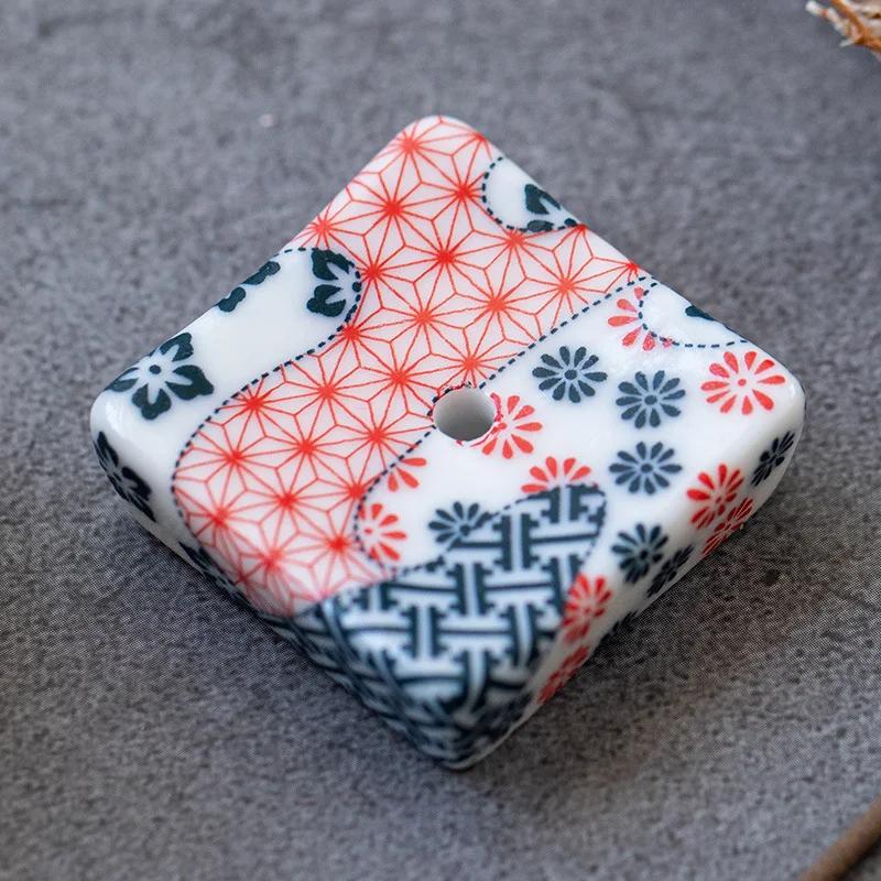 1pc Painted Square Incense Stick Holder Japanese Retro Pattern Incense Base Tea Ceremony Accessories Home Decoration