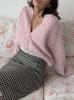 2026 New Fall Winter Women's Knit Cardigan - Crewneck Solid Soft Fuzzy Sweater Coat Casual Versatile Warm Outerwear Pink