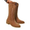 Women's Autumn Suede Western Cowboy Leather Boots - High Heel, Embroidered, Retro, Fashionable