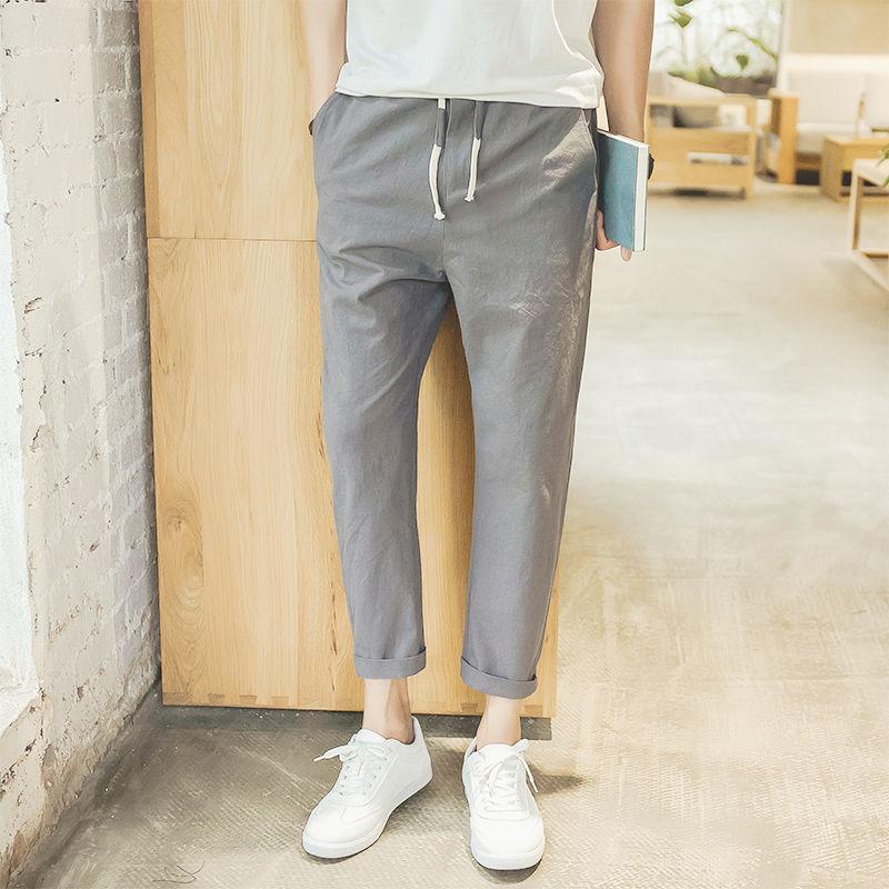 Linen Nine-point Pants for Male Students Korean Version of Cotton and Linen Summer Thin Casual Fashion Breathable Pants