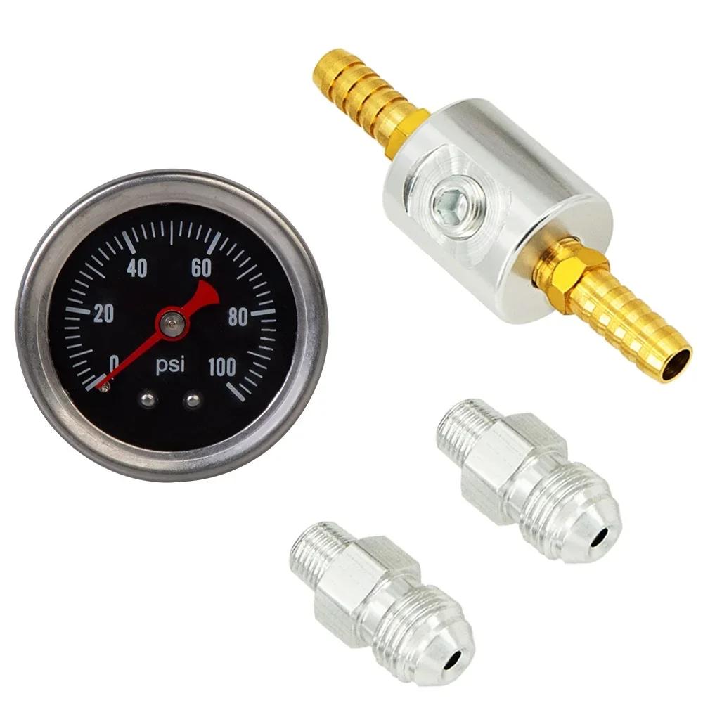 Universal 1/8 NPT Fuel Pressure Gauge Liquid Filled Polished Case 0-160 psi and adaptor kit For fuel injection systems