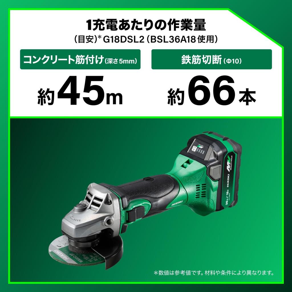 HiKOKI 18V Cordless Angle Grinder 100mm Grinding Wheel Slide Includes Initial Repair and Grinding Wheel Sold G18DSL2, Diameter, Switch, 1-Year