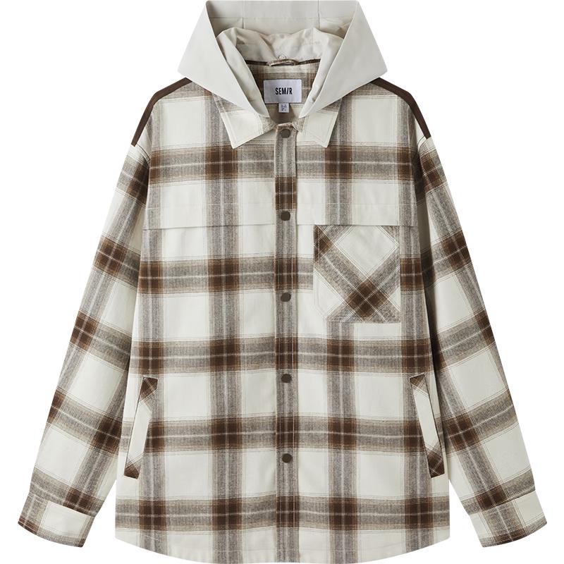 

Semir Men s Detachable Hooded Plaid Casual Jacket L