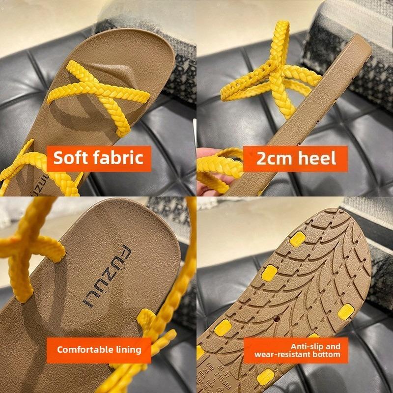 Comfortable Open-toed Women's Flat Sandals Korean Style Fashion Roman Beach Shoes Woven Cross Band Casual Sandals for Summer