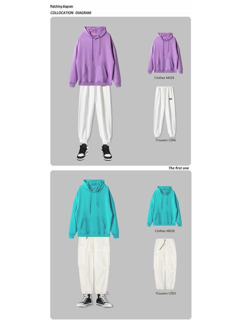 Loose Oversized Drop Shoulder Hooded Pullover Sweatshirt with Pocket - Solid Color, European Size, Customizable Design