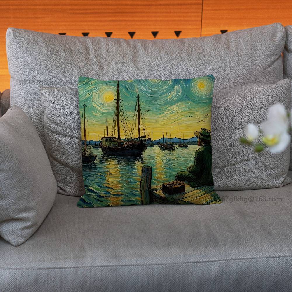 Van Gogh Pillow Case Sofa Living Room Bedroom Headboard Backrest Cushion Square Cushion Nap Time