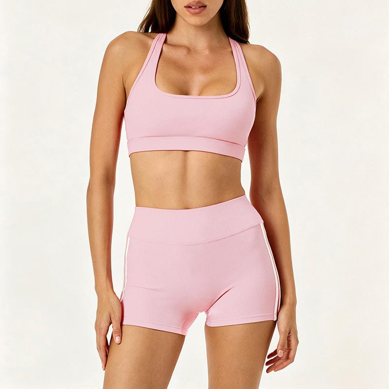 Sports Tight Yoga Suit with Chest Pad Fitness Bra Women's Outdoor Casual Running Outside Striped Shorts Suit