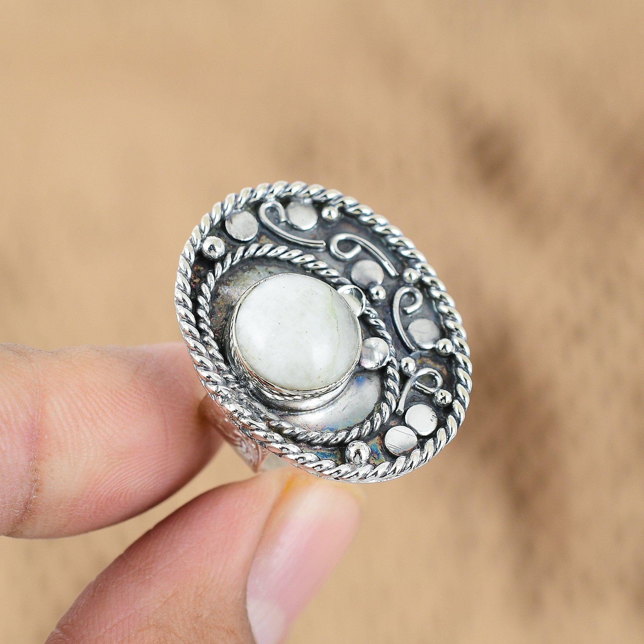 

Natural Rainbow Moonstone Multi Stone Adjustable Ring 925 Silver For Girls Yes