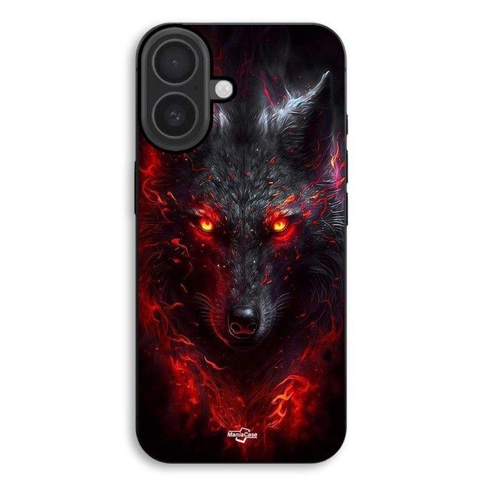 Coque de téléphone - MANIACASE - iPhone 17 - Silicone TPU - Souple - Loup noir feu rouge