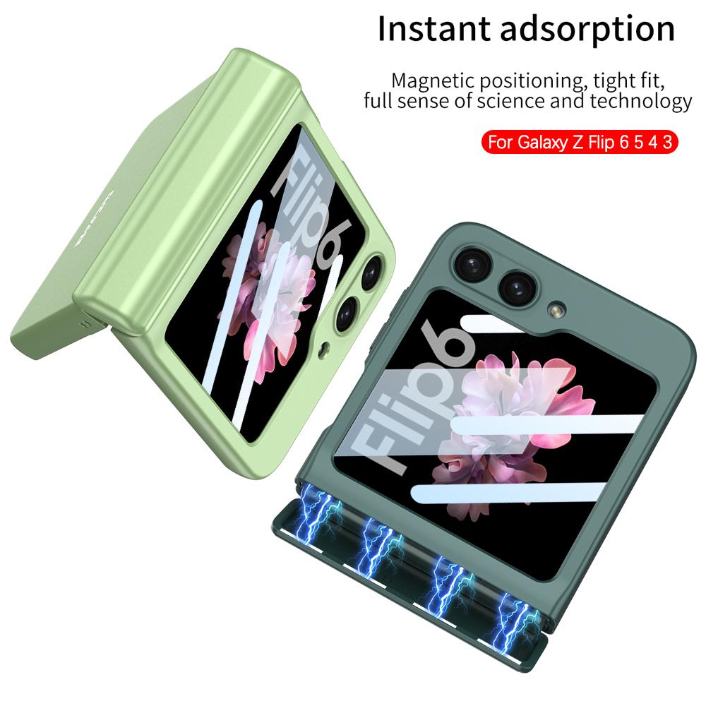 For Samsung Galaxy Z Flip 7 6 5 4 Flip7FE 5G Magnetic Hinge Protection Phone Case Outer Screen Glass Matte Shockproof Hard Cover