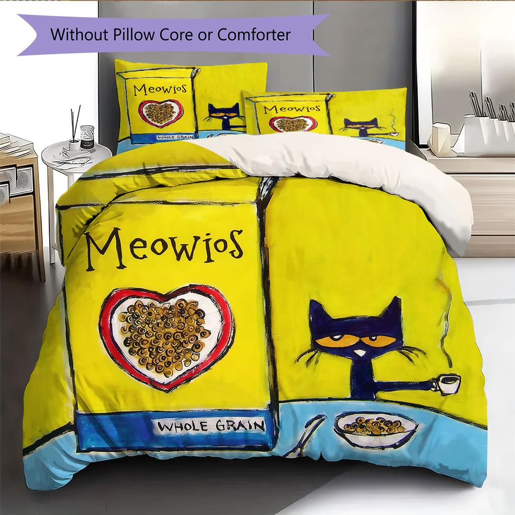 Pete Cat Dream Bedding Quilt Set Quilt Cover Pillowcase Home Decoration Birthday Gift (1 * duvet cover + 2 * pillowcase, without core)