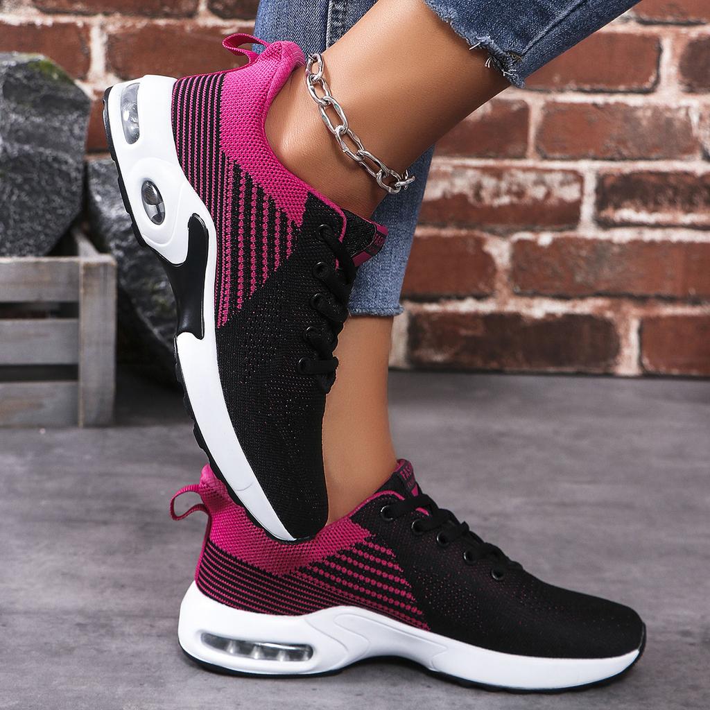 Women's Breathable Mesh Sneakers Fashion Air-cushion Running Sports Shoes Ladies Knitted Jogging Walking Shoes Anti-slip