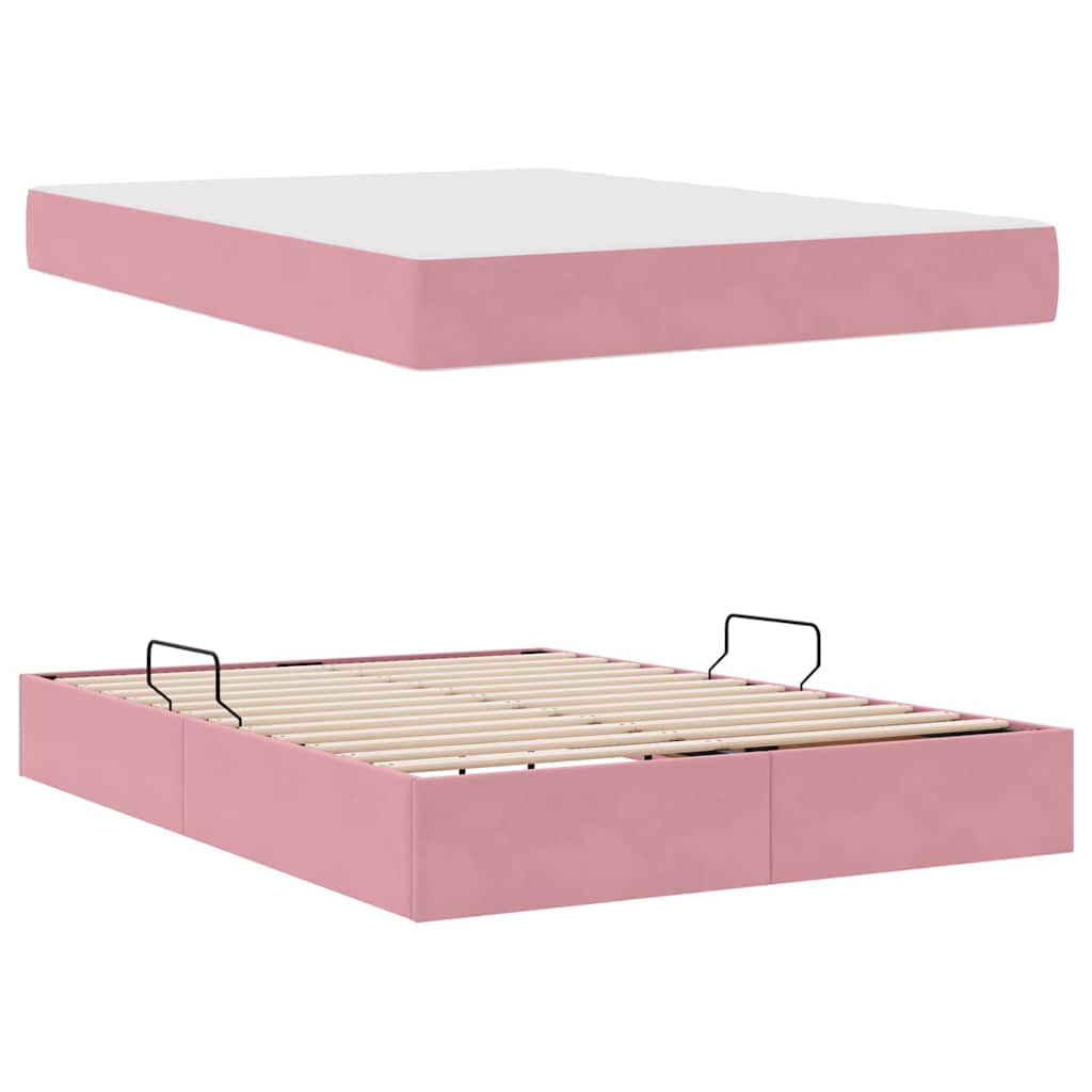 Storage Bed with Mattress Pink 140 x 200 cm Velvet