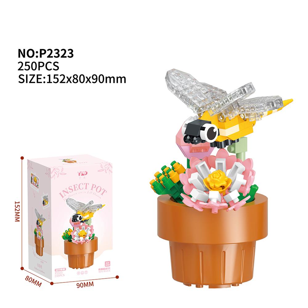 Insect Flower Pot Building Blocks Plastic Flowers Micro Blocks Potted Plant Home Decor Mother's Day New Year Gifts