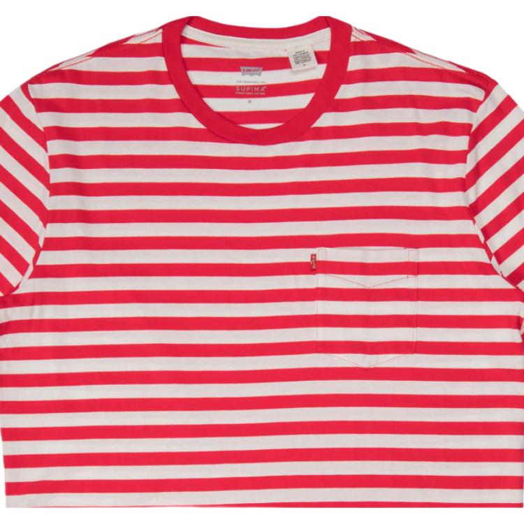 Levis Striped Crew Neck Pocket Pullover Short Sleeve T-Shirt Men Tops Red 29813-0052