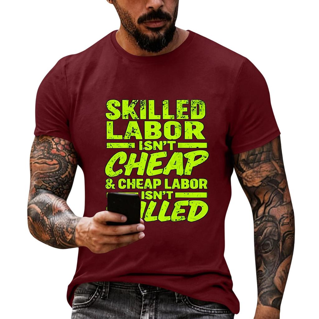 Men's Casual Loose Fit Short Sleeve T-Shirt Labor Day Graphic Printed Top Comfortable Crew Neck Tee