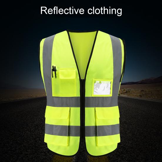 Warnweste mit hoher Sichtbarkeit und mehreren Taschen, Sicherheitsstrickgewebe, reflektierende Weste, Kleidung
