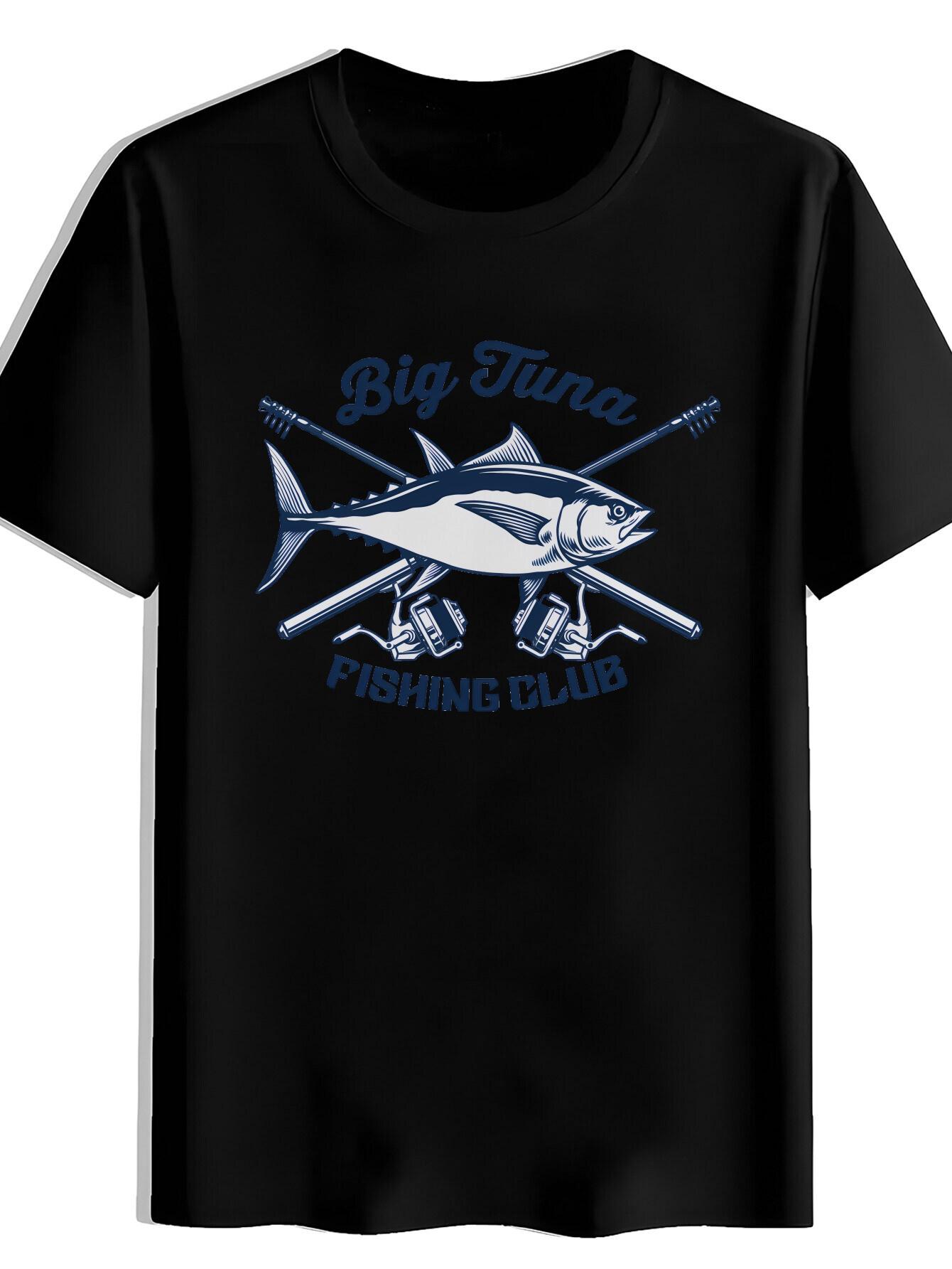 

Big Tuna Fishing Print T-shirt - Black Casual Crew Neck Polyester Tee with Big Tuna Fishing Club Design M