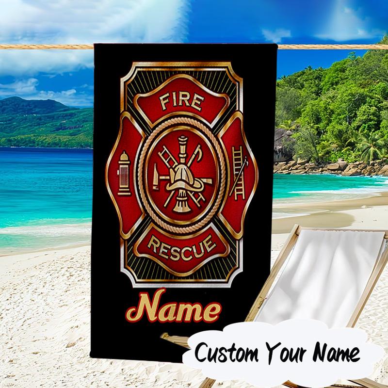 Custom Name Firefighter's Pride Badge Microfiber Beach Towel Super Soft & Absorbent for Bath, Beach, Travel Bath Time Accessory, Fan gifts