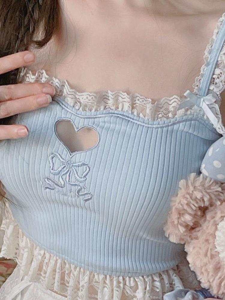 Розовый корейский стиль Kawaii Lolita Vset женский белый японский милый милый топ на бретелях женский синий кружевной сексуальный укороченный топ принцессы Франции новый