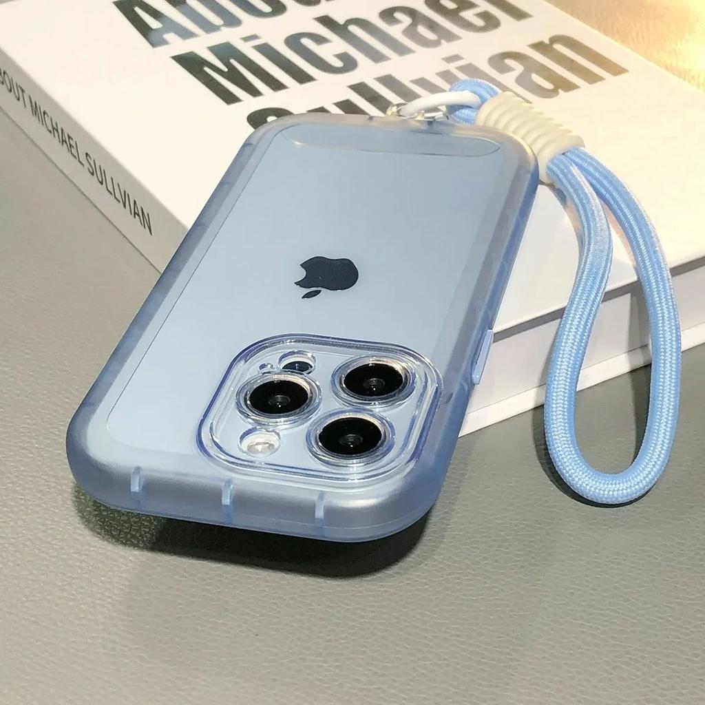Transparent Hand Wrist Strap Soft Case for iPhone 16 15 14 Pro Max Plus 13 12 11 With Lanyard Candy Color Clear Silicone Cover