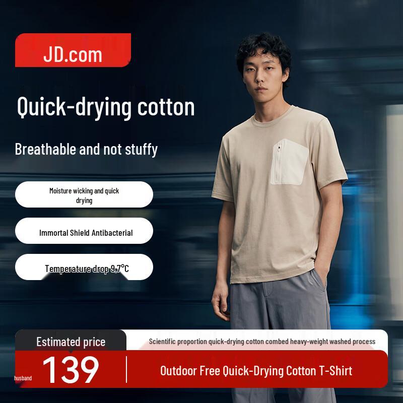 Men s Cotton-Feel Round Neck Pocket T-Shirt S
